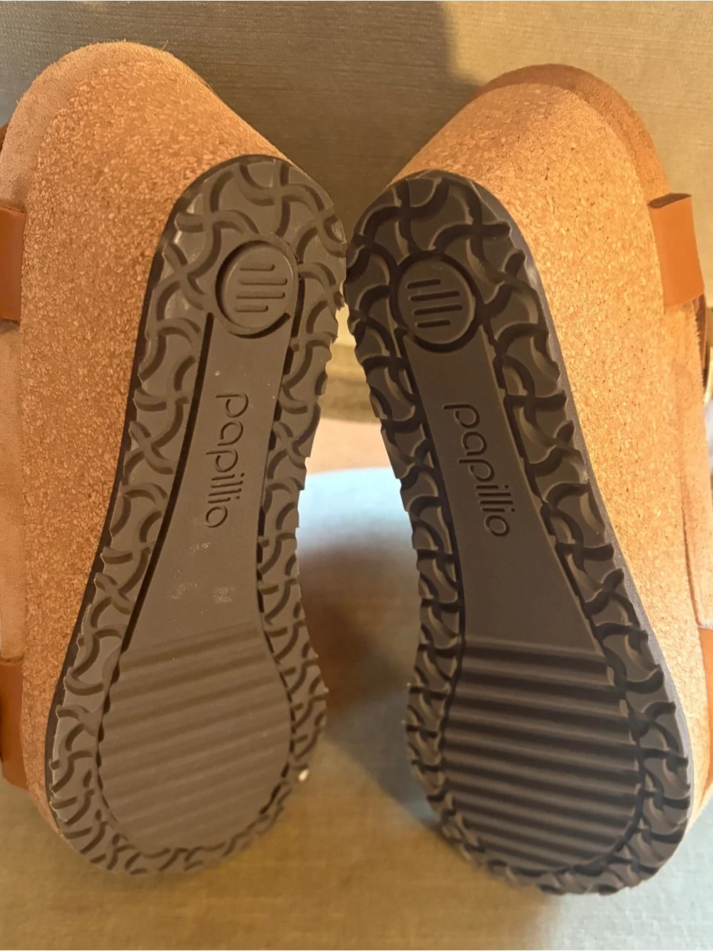 BIRKENSTOCK PAPILLIO NEW $145 SOLEY Leather Wedge Sandals 38/7 Tan - Picture 5 of 5